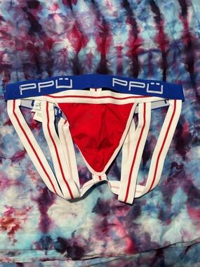 PPU Red White and Blue Athletic Jockstrap with Blue Waistband